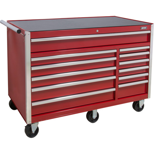 Industrial Tool Cart, 12 Drawers, 56" W x 24-1/2" D x 38-1/8" H, Red Fastek