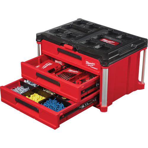 Packout 3-Drawer Tool Box, 16-1/3" x 14-1/3" x 22-1/5", Black/Red Fastek