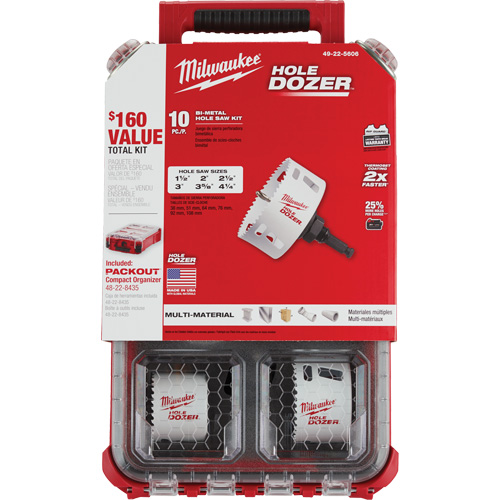 Packout Hole Dozer Hole Saw Kit, 10 Pieces Fastek