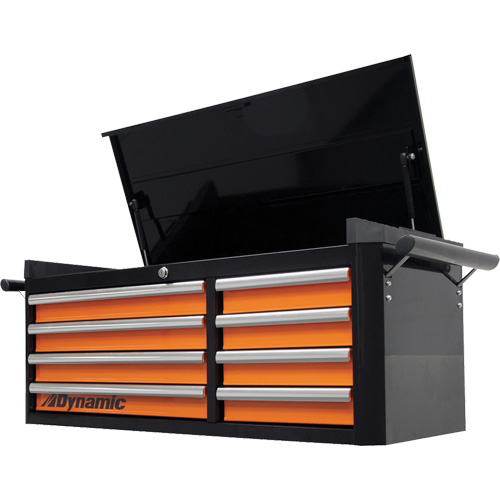 Top Chest, 42" W, 8 Drawers, Black/Orange Fastek