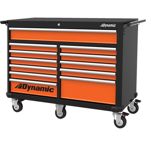 Roller Cabinet, 12 Drawers, 53" W x 24" D x 41" H, Black/Orange Fastek