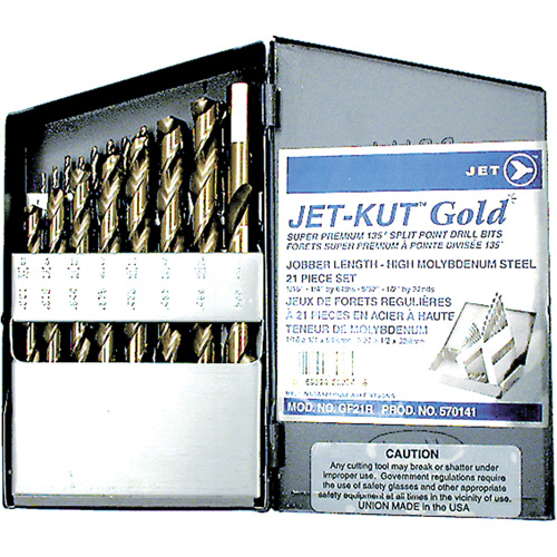 GF21R Jet-Kut&reg; Gold Super Premium Drill Bit Set, 21 Pieces, Steel Fastek