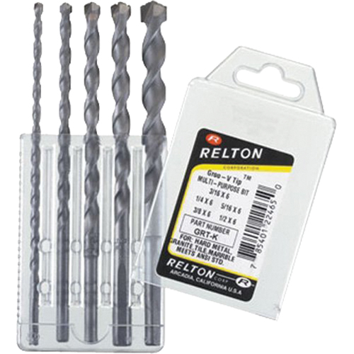 Groo-V Tip Multi-Purpose Specialty Drill Bit Sets, 5 Pieces, Carbide Fastek