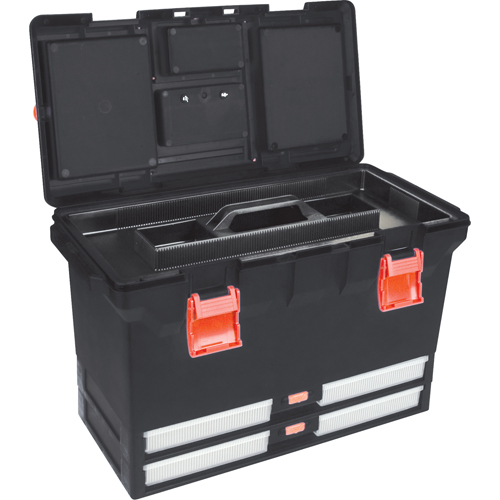 Plastic Tool Box, 22" W x 11" D x 14-1/2" H, Black Fastek