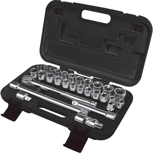 SAE/Metric Socket Set, 29 Pcs, 1/2" Drive Size Fastek