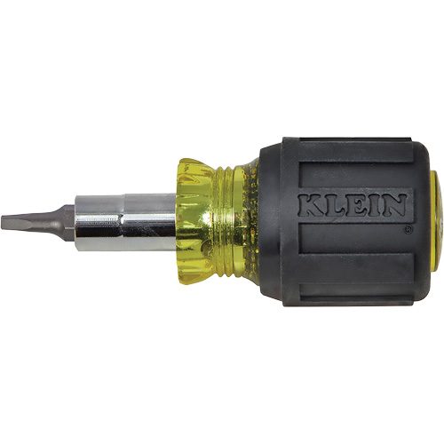 Stubby Multi-Bit Screw Driver With Sq.Recess, 3-1/5" L, Cushion Grip Handle Fastek