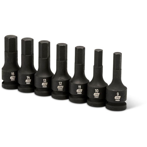 Jeu de douilles m&eacute;triques &agrave; chocs, Hexagonale, Prise 1/2", 7 mrcx Fastek