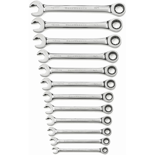 72-Tooth 12-Point Ratcheting Wrench Set, Open-Ended, 12 Pieces, Metric Fastek