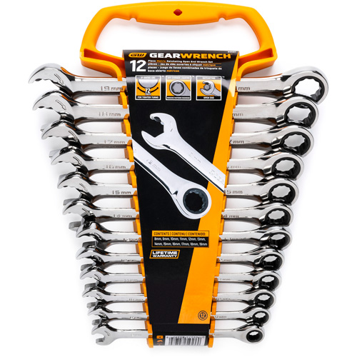 72-Tooth 12-Point Ratcheting Wrench Set, Open-Ended, 12 Pieces, Metric Fastek