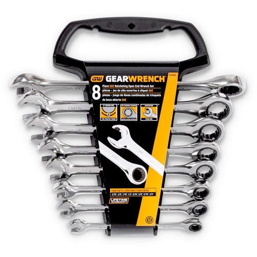 72-Tooth 12 Point Ratcheting SAE Wrench Set, Combination/Open-Ended, 8 Pieces, Imperial Fastek