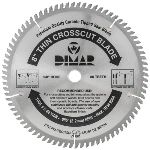 Industrial Saw Blade - Crosscut Thin Kerf, 8", 80 Teeth, Wood Use Fastek
