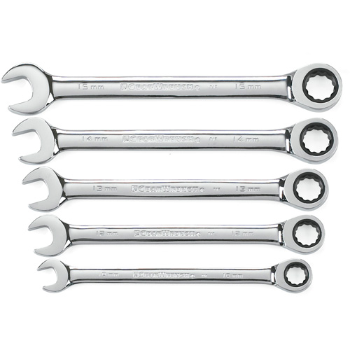 72-Tooth 12 Point Ratcheting Wrench Set, Combination, 5 Pieces, Metric Fastek