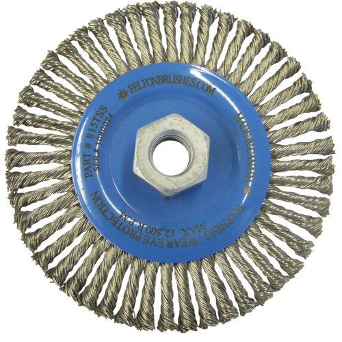 Wire Wheel Brushes, 5-7/8" Dia., 0.02" Fill, 5/8"-11 Arbor, Stainless Steel Fastek