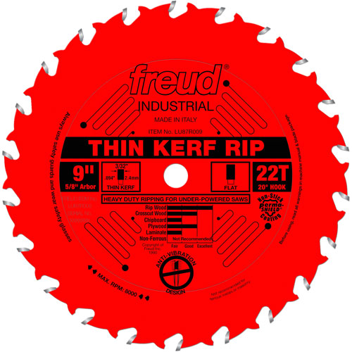 TCS Industrial Saw Blade - Rip/Crosscut Thin Kerf, 9", 22 Teeth, Wood Use Fastek