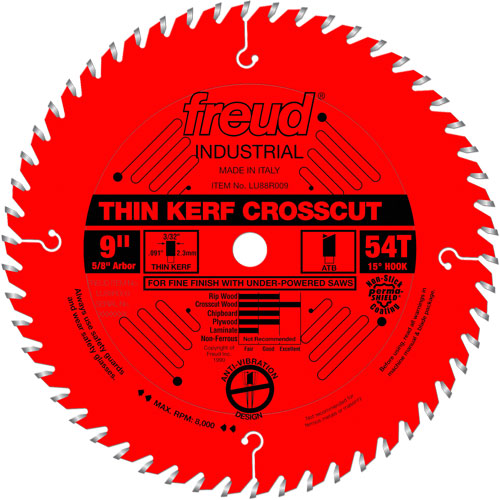 TCS Industrial Saw Blade - Rip/Crosscut Thin Kerf, 9", 54 Teeth, Wood Use Fastek