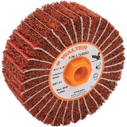 Two-In-One Turbo Drums, 4-1/2" Dia. x 2" W, 5/8"-11 Arbor, 60 Grit Fastek