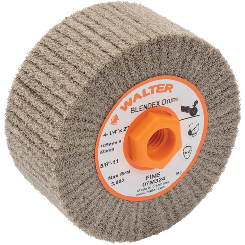 Blendex Surface Conditioning Drum, 4-1/4" Dia. x 2" W, 5/8"-11 Arbor, Fine Grit Fastek