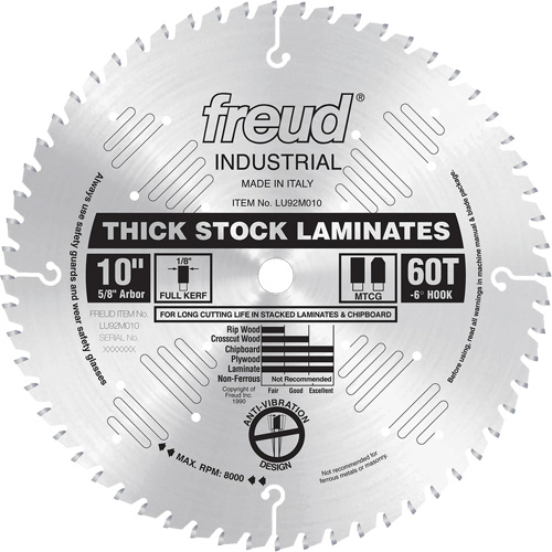 Industrial Saw Blade - Chipboard, 10", 60 Teeth, Laminate Use Fastek