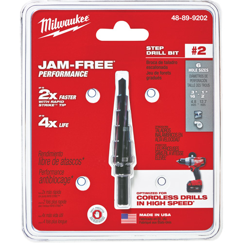 Foret &eacute;tag&eacute; no 2, 3/16" - 1/2", Incr&eacute;ments de 1/16", Acier rapide Fastek