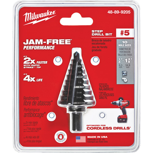 Foret &eacute;tag&eacute; no 5, 1/4" - 1-3/8", Incr&eacute;ments de 1/8", Acier rapide Fastek