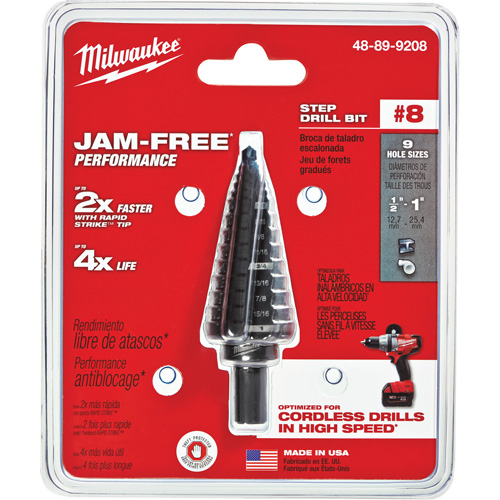 Foret &eacute;tag&eacute; no 8, 1/2" - 1", Incr&eacute;ments de 1/16", Acier rapide Fastek