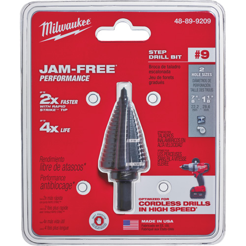 #9 Step Drill Bit, 7/8" - 1-1/8" , High Speed Steel Fastek