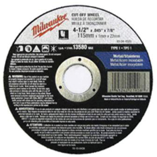 Depressed Centre Cut-Off Wheels, 5" x 0.045", 7/8" Arbor, Type 27, Aluminum Oxide, 13580 RPM Fastek