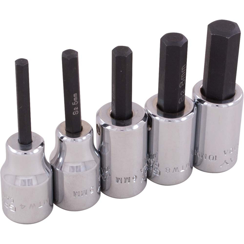 Hex Head Socket Set, Hex, 3/8" Drive, 5 Pcs Fastek