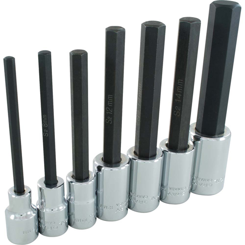 Extra Long Hex Head  Socket Set, Hex, 1/2" Drive, 7 Pcs Fastek