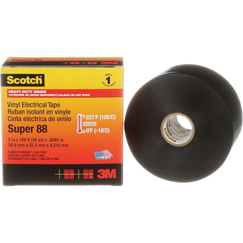 Scotch&reg; Super 88 Professional Electrical Tape, 51 mm (2") x 33 m (108'), Black, 8.5 mils Fastek