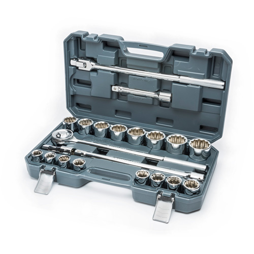 12 Point SAE Sockets Mechanics Tool Set, 21 Pcs, 3/4" Drive Size Fastek