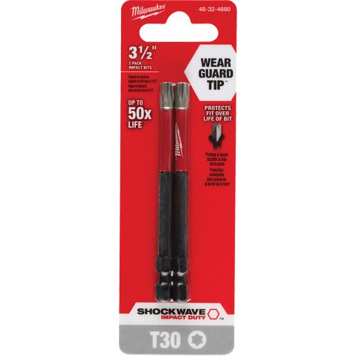 Embout de tournevis Shockwave Impact Duty, Torx, Embout T-30, Prise 1/4", Longueur 3-1/2" Fastek