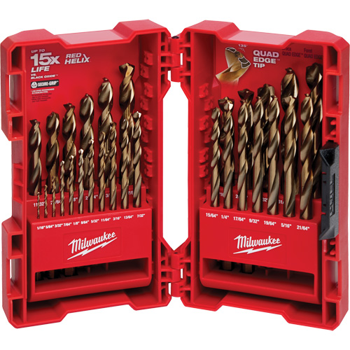 Red Helix Drill Bit Set, 29 Pieces, Cobalt Fastek