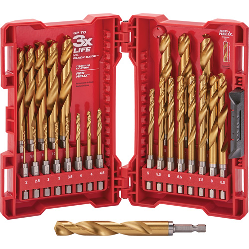 Shockwave Red Helix Metric Drill Bit Set, 25 Pieces, Titanium Fastek