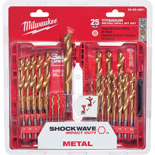 Shockwave Red Helix Metric Drill Bit Set, 25 Pieces, Titanium Fastek