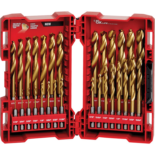 Shockwave Red Helix Drill Bit Set, 29 Pieces, Titanium Fastek