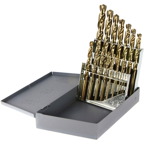 Drillco&reg; Heavy-Duty Jobber Length Drill Bit Set, 15 Pieces, Cobalt Fastek