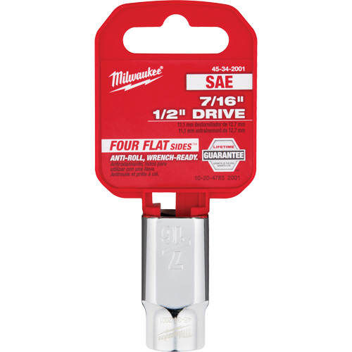 SAE Socket with Four Flat Sides, 7/16", 1/2" Drive, 6 Points Fastek