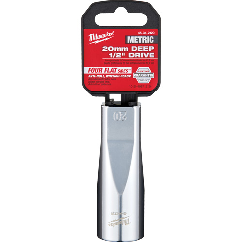 Douille m&eacute;trique avec c&ocirc;t&eacute;s Four Flats, 20 mm, Prise 1/2", 6 pans, Profond Fastek