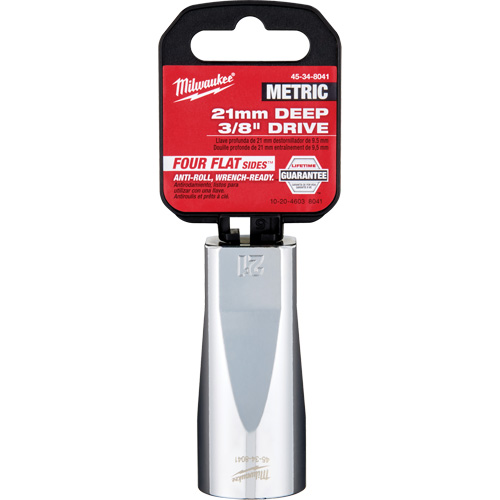 Douille m&eacute;trique avec c&ocirc;t&eacute;s Four Flats, 21 mm, Prise 3/8", 6 pans, Profond Fastek