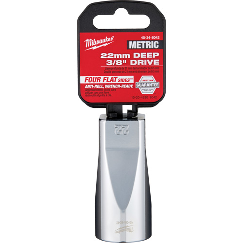 Douille m&eacute;trique avec c&ocirc;t&eacute;s Four Flats, 22 mm, Prise 3/8", 6 pans, Profond Fastek