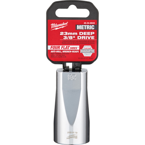 Douille m&eacute;trique avec c&ocirc;t&eacute;s Four Flats, 23 mm, Prise 3/8", 6 pans, Profond Fastek