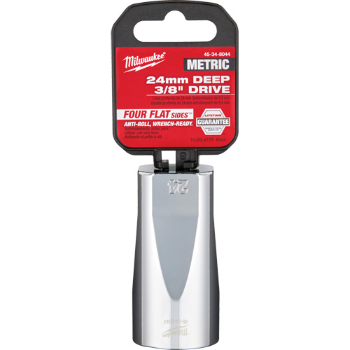 Metric Socket with Four Flat Sides, 24 mm, 3/8" Drive, 6 Points, Deep Fastek