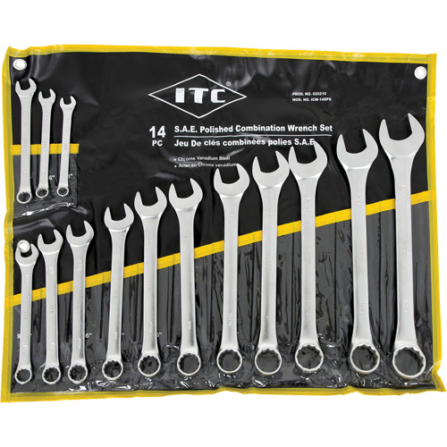 ICW-14PS Polished Wrench Set, Combination, 14 Pieces, Imperial Fastek