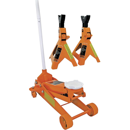 Service Jack with 3-Ton Vehicle Stands, 2.5 Ton(s) Capacity, 5" Lowered, 19-1/4" Raised, Manual Hydraulic Fastek