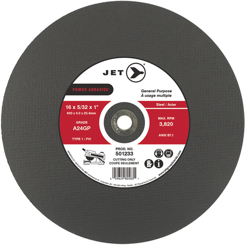 Meule &agrave; tronçonner Power Abrasive A24GP, 20" x 5/32", Arbre de 1", Type 1, 3000 Tr/min Fastek