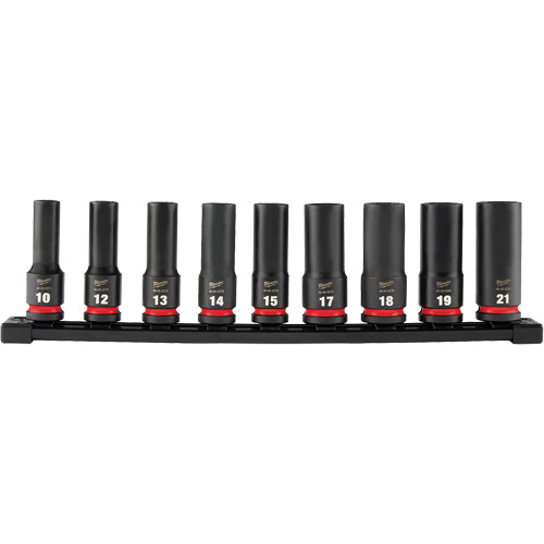 Shockwave Impact Duty Metric 6 Point Socket Set, 9 Pcs, Impact, 1/2" Drive Size, Deep Fastek
