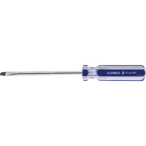 Tournevis &agrave; fente bleu transparent avec bandes, Tige de 3/16", Ronde, Prise en Plastique Fastek