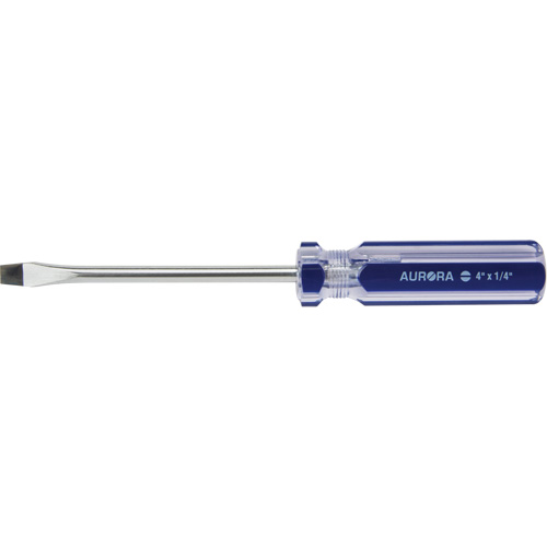 Blue Transparent Striped Slotted Screwdriver, 1/4" Tip, Round, Plastic Handle Fastek