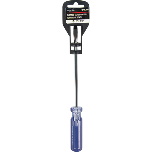 Blue Transparent Striped Slotted Screwdriver, 1/4" Tip, Round, Plastic Handle Fastek